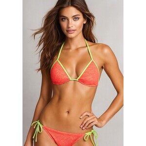 ARIZONA CORAL NEON CROCHET PUSH UP TOP TIE BACK TRIANGLE BIKINI SET SZE: M NWT